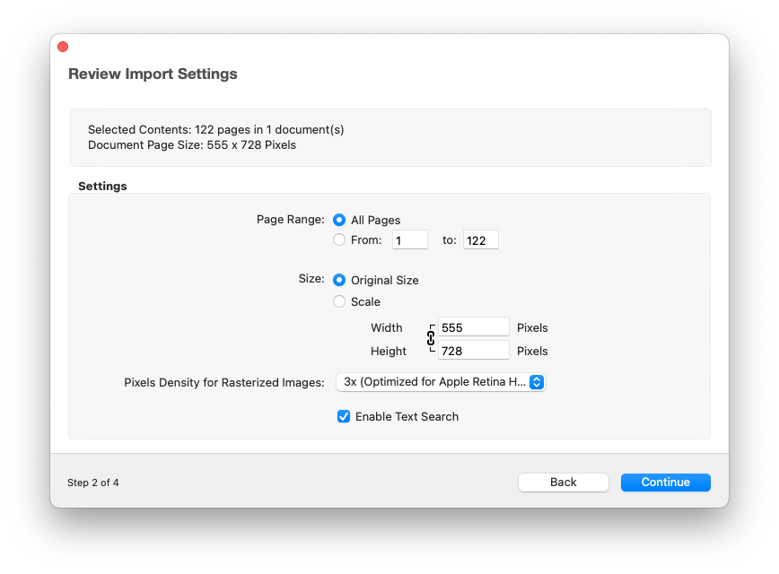 PDF Import Settings