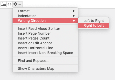 Changing writing direction in Inline Text Editor